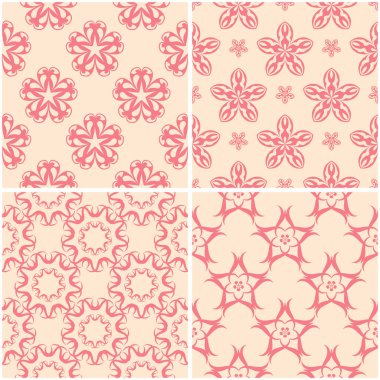Çiçek desenleri. Dizi sorunsuz arka plan bej ve kırmızı. Vektör çizim