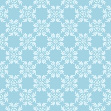 Mavi zemin üzerine beyaz çiçek desenli. Tekstil ve duvar kağıtları için sorunsuz süsleme