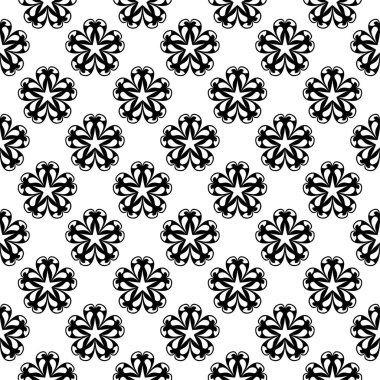 Beyaz arka planda siyah çiçek süsleme. Tekstil ve duvar kağıtları için seamless modeli