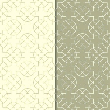Zeytin yeşili geometrik süsler. Web, Tekstil ve duvar kağıtları için dikişsiz desen seti