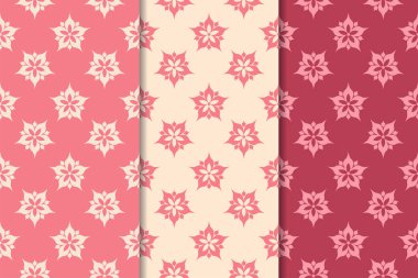 Kırmızı çiçekli süsler kümesi. Kiraz pembe dikey Dikişsiz desen. Duvar kağıdı arka plan