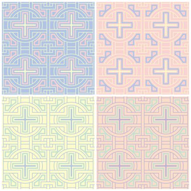 Soluk renkli kesintisiz arka plan duvar kağıtları, Tekstil ve kumaş için geometrik desenlerle set