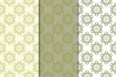 Zeytin yeşili çiçek arka planlar. Tekstil ve duvar kağıtları için dikişsiz desen seti