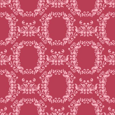 Kırmızı zemin üzerine çiçek süsleme. Tekstil ve duvar kağıtları için seamless modeli