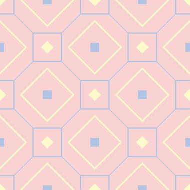 Geometrik pembe renkli Dikişsiz desen duvar kağıtları, Tekstil ve kumaş için mavi ve bej elemanları ile