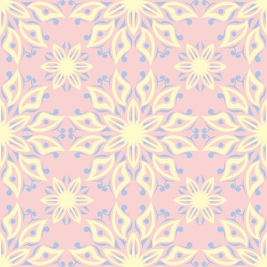 Çiçek soluk pembe sorunsuz bir arka plan. Çiçek desenli duvar kağıtları, Tekstil ve kumaş için ışık mavi ve sarı öğeler