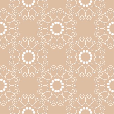 Bej sorunsuz arka plan üzerinde beyaz çiçek süsleme. Tekstil ve duvar kağıtları için seamless modeli