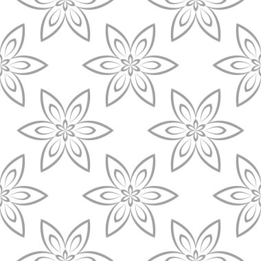 Beyaz arka plan üzerine açık gri çiçek süsleme. Tekstil ve duvar kağıtları için seamless modeli