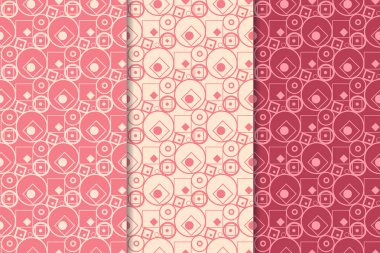 Kiraz kırmızısı geometrik süsler. Web, Tekstil ve duvar kağıtları için dikey Dikişsiz desen seti
