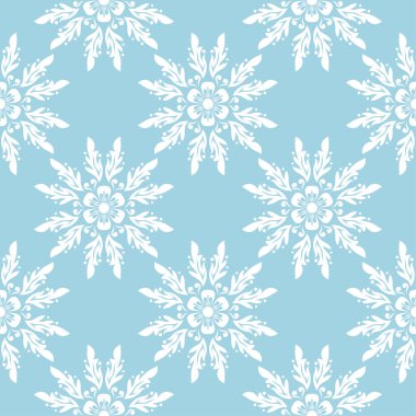 Mavi zemin üzerine beyaz çiçek süsleme. Tekstil ve duvar kağıtları için seamless modeli