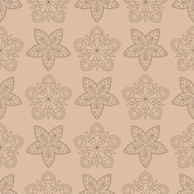 Bej renkli arka plan üzerinde kahverengi çiçek süsleme. Tekstil ve duvar kağıtları için seamless modeli