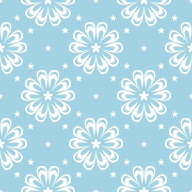 Mavi zemin üzerine beyaz çiçek tasarım. Tekstil ve duvar kağıtları için seamless modeli