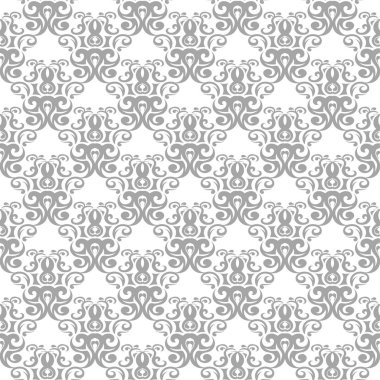 Işık gri çiçek sorunsuz süsleme beyaz arka plan üzerinde. Tekstil ve duvar kağıtları için seamless modeli