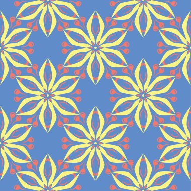 Çiçek mavi seamless modeli. Parlak arka plan duvar kağıtları, Tekstil ve kumaş için renkli çiçek öğeleri ile