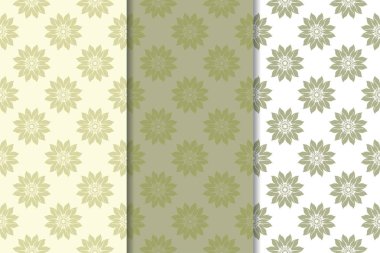 Zeytin yeşili çiçek arka planlar. Tekstil ve duvar kağıtları için dikişsiz desen seti