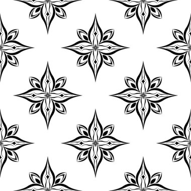 Beyaz arka planda siyah çiçek süsleme. Tekstil ve duvar kağıtları için seamless modeli