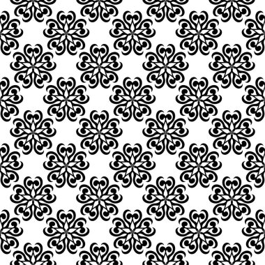 Beyaz arka planda siyah çiçek süsleme. Tekstil ve duvar kağıtları için seamless modeli