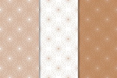 Çiçek süsler kümesi. Kahverengi, bej ve beyaz Dikişsiz desen Tekstil ve duvar kağıtları için