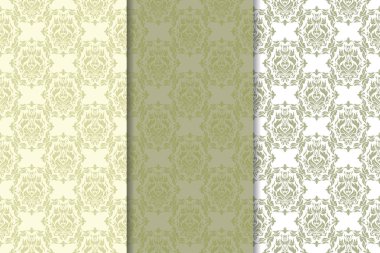 Zeytin yeşili kümesi çiçek süsler. Tekstil ve duvar kağıtları için dikişsiz desen