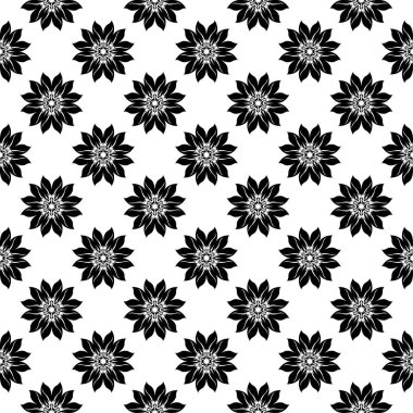 Beyaz arka planda siyah çiçek süsleme. Tekstil ve duvar kağıtları için seamless modeli