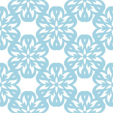 Beyaz zemin üzerine mavi çiçek süsleme. Tekstil ve duvar kağıtları için seamless modeli