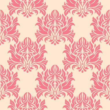 Kırmızı ve bej çiçekli süs. Tekstil ve duvar kağıtları için seamless modeli