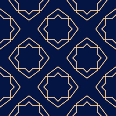 Altın mavi geometrik süsleme. Web, Tekstil ve duvar kağıtları için seamless modeli