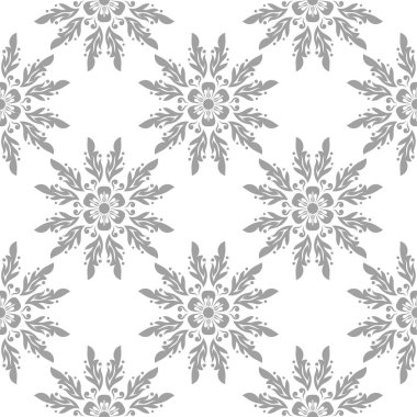 Beyaz arka plan üzerine açık gri çiçek süsleme. Tekstil ve duvar kağıtları için seamless modeli