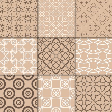 Kahverengi Bej geometrik süsler. Web, Tekstil ve duvar kağıtları için dikişsiz desen koleksiyonu