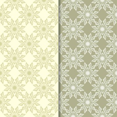 Zeytin yeşili çiçek desenleri. Tekstil ve duvar kağıtları için dikişsiz desen seti