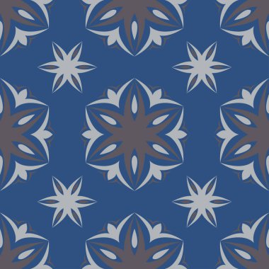 Sorunsuz arka plan. Mavi ve gri çiçek desenli duvar kağıdı, Tekstil ve kumaş için