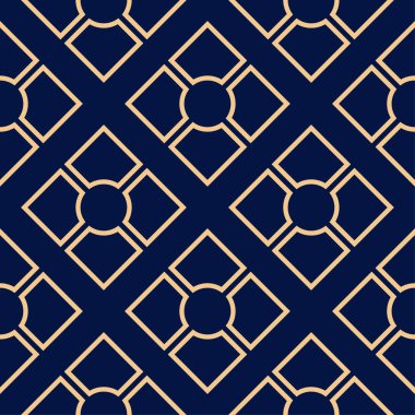 Mavi zemin üzerine altın geometrik süsleme. Web, Tekstil ve duvar kağıtları için seamless modeli