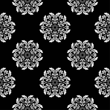 Siyah ve beyaz çiçek süsleme. Tekstil ve duvar kağıtları için seamless modeli