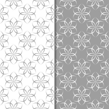 Beyaz ve gri arka plan çiçek kümesi. Tekstil ve duvar kağıtları için dikişsiz desen