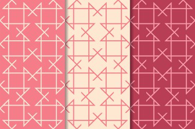 Kiraz kırmızısı geometrik süsler. Web, Tekstil ve duvar kağıtları için dikey Dikişsiz desen seti