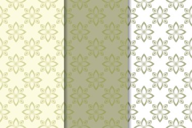 Zeytin yeşili çiçek arka planlar. Tekstil ve duvar kağıtları için dikişsiz desen seti