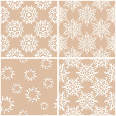 Çiçek desenleri. Sorunsuz arka plan bej ve beyaz dizi. Vektör çizim