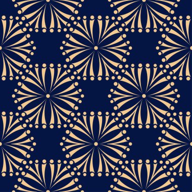 Koyu mavi zemin üzerine altın çiçek süsleme. Tekstil ve duvar kağıtları için seamless modeli