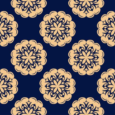 Koyu mavi zemin üzerine altın çiçek öğe. Tekstil ve duvar kağıtları için seamless modeli