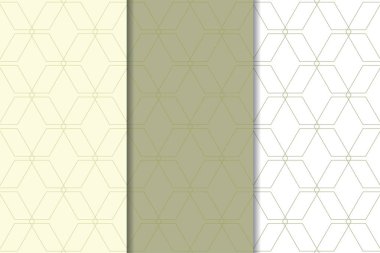 Zeytin yeşili ve beyaz geometrik süsler. Web, Tekstil ve duvar kağıtları için dikey Dikişsiz desen seti