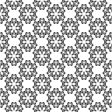 Siyah ve beyaz çiçekli süsler. Tekstil ve duvar kağıtları için seamless modeli