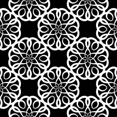 Siyah ve beyaz çiçek süsleme. Tekstil ve duvar kağıtları için seamless modeli