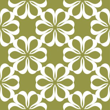 Zeytin yeşil zemin üzerine beyaz çiçek süsleme. Tekstil ve duvar kağıtları için seamless modeli