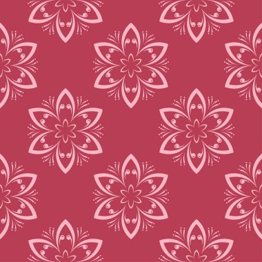 Kırmızı zemin üzerine çiçek süsleme. Tekstil ve duvar kağıtları için seamless modeli