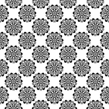 Kesintisiz beyaz zemin üzerine siyah çiçek süsleme. Tekstil ve duvar kağıtları için seamless modeli