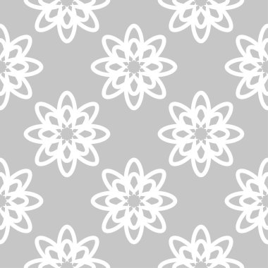 Gri arka plan üzerinde beyaz çiçek süsleme. Tekstil ve duvar kağıdı için seamless modeli