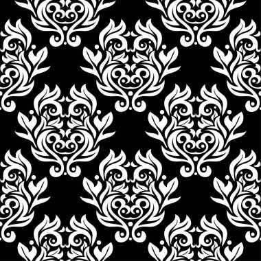 Siyah arka plan üzerine beyaz çiçek süsleme. Tekstil ve duvar kağıtları için seamless modeli