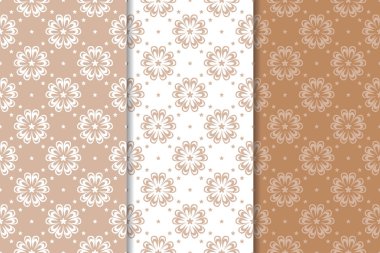 Kahverengi çiçek süsler. Tekstil ve duvar kağıtları için dikey Dikişsiz desen seti