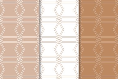 Geometrik süsler kümesi. Kahverengi ve beyaz Dikişsiz desen web, Tekstil ve duvar kağıtları için