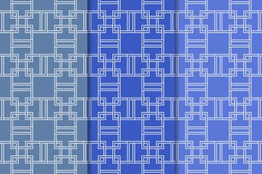 Web, Tekstil ve duvar kağıtları için geometrik Dikişsiz desen mavi seti